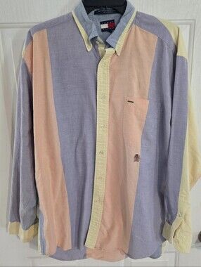 Tommy Hilfiger Colorblock Oxford Button Down Shirt Mens Large Vintage 90s